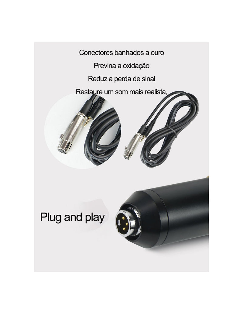 Conjunto Microfone Condensador e Placa de Som QA-T606