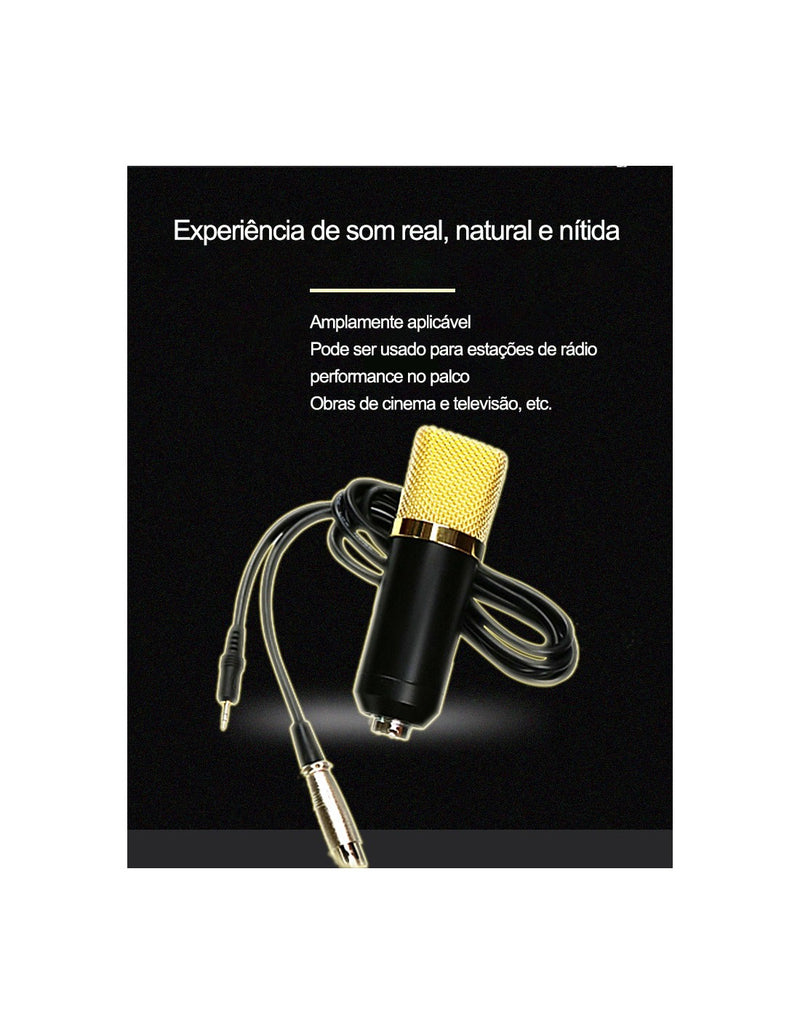 Conjunto Microfone Condensador e Placa de Som QA-T606