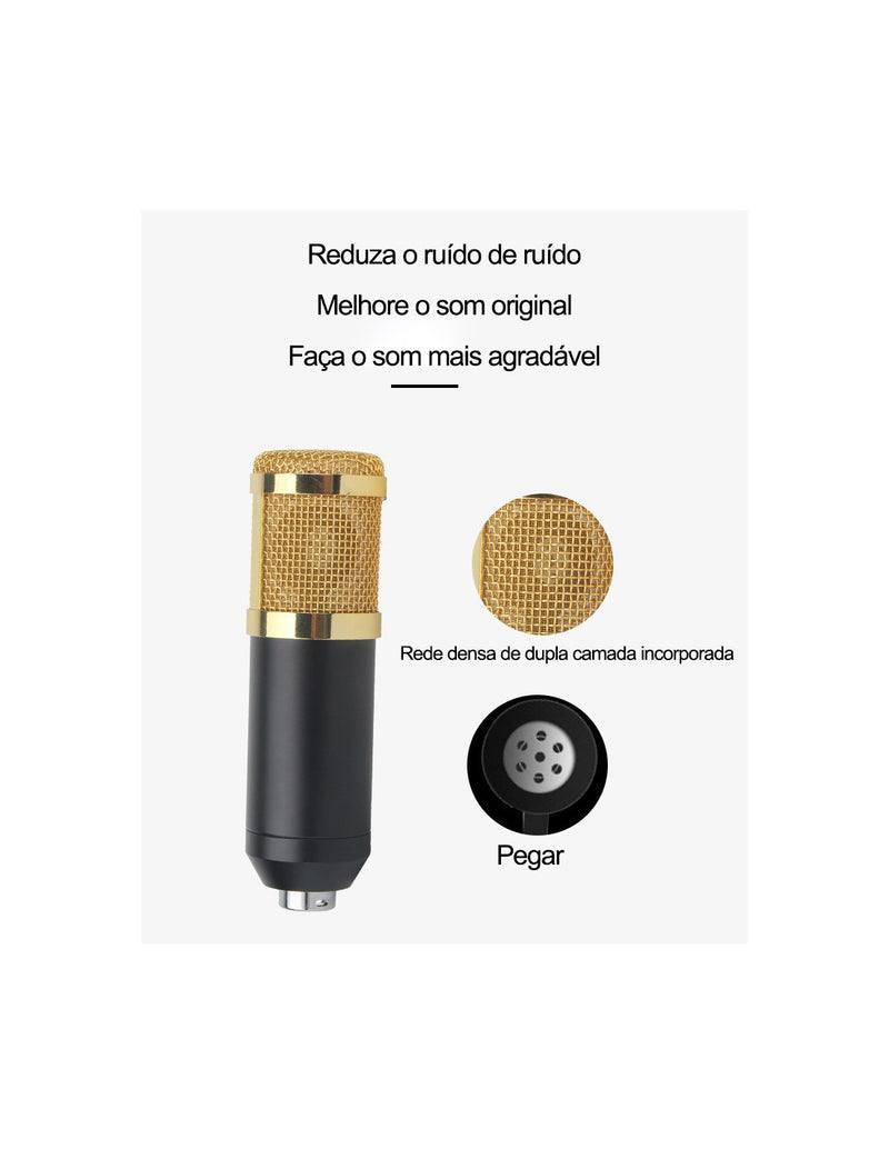 Conjunto Microfone Condensador e Placa de Som QA-T606
