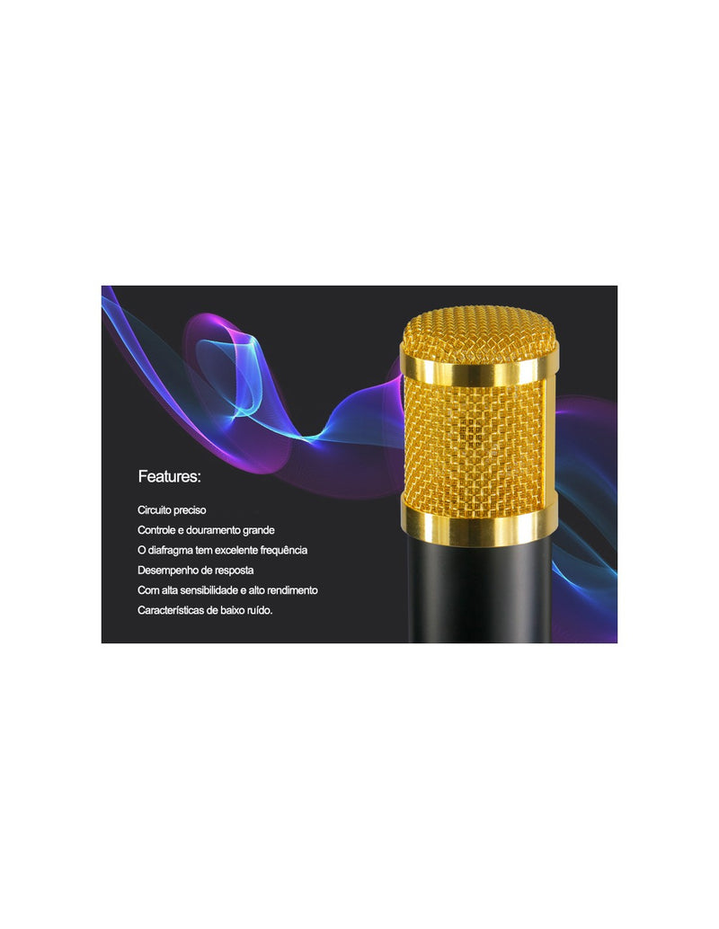 Conjunto Microfone Condensador e Placa de Som QA-T606